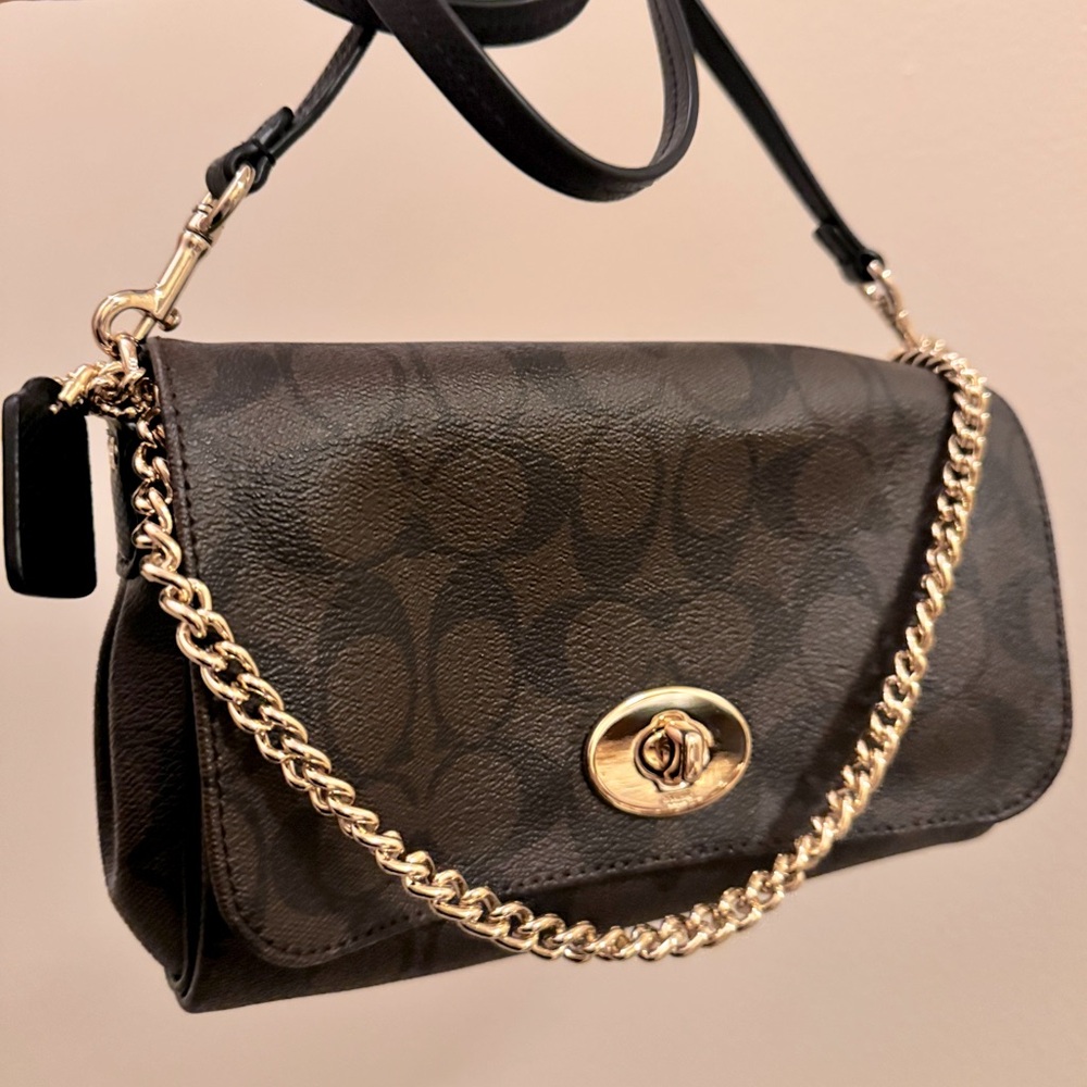Coach Brown Signature Crossbody Bag W/ Hold Chain & Hang Tag NWOT